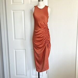 House of Harlow 1960 Ruched Midi Orange Dress